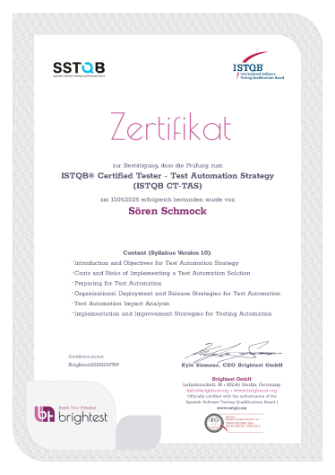ISTQB® Certified  Tester Specialist Test Automation Strategy (TAS)